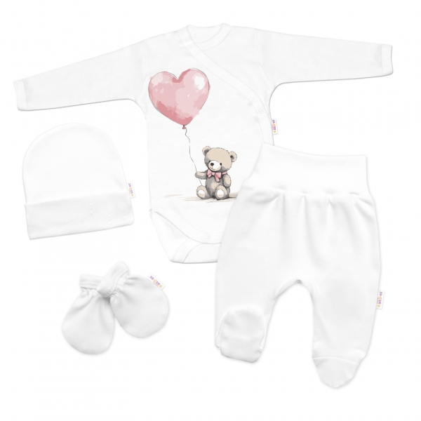 Sada do porodnice pro miminko 4D Teddy Love - bílá/růžová Velikost koj. oblečení: 56 (1-2m)