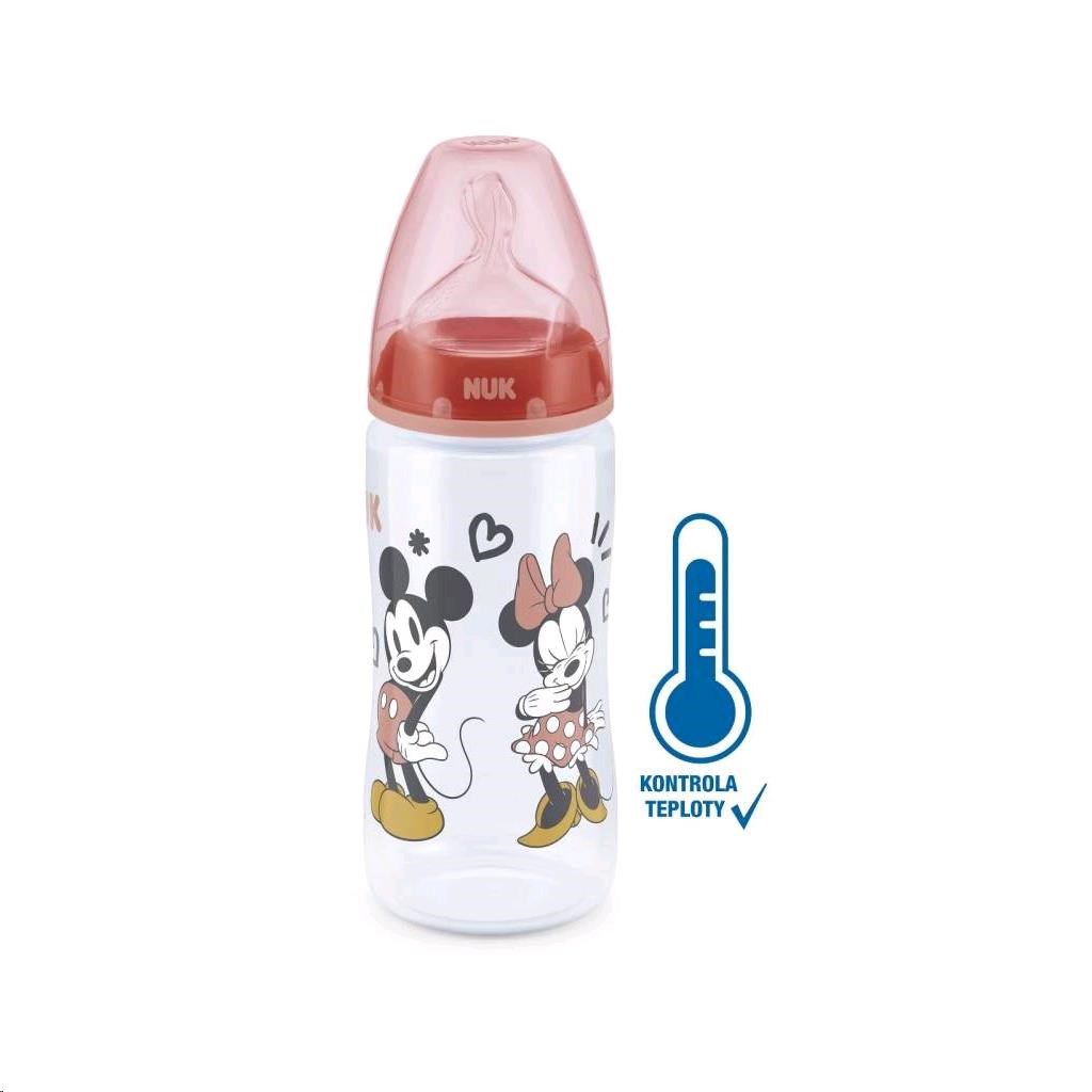 Kojenecká láhev na učení NUK Disney Mickey s kontrolou teploty 300 ml červená