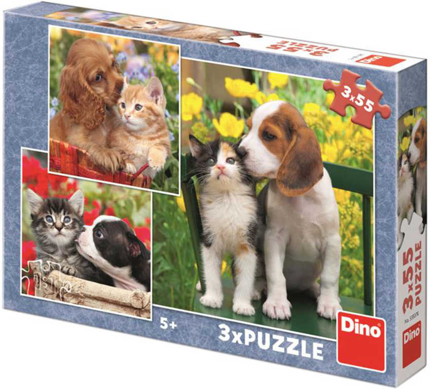 DINO Puzzle 3x55 dílků Zvířecí kamarádi foto 18x18cm skládačka 3v1