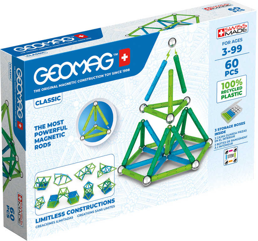 GEOMAG Classic modrá 60 dílků Eko magnetická STAVEBNICE