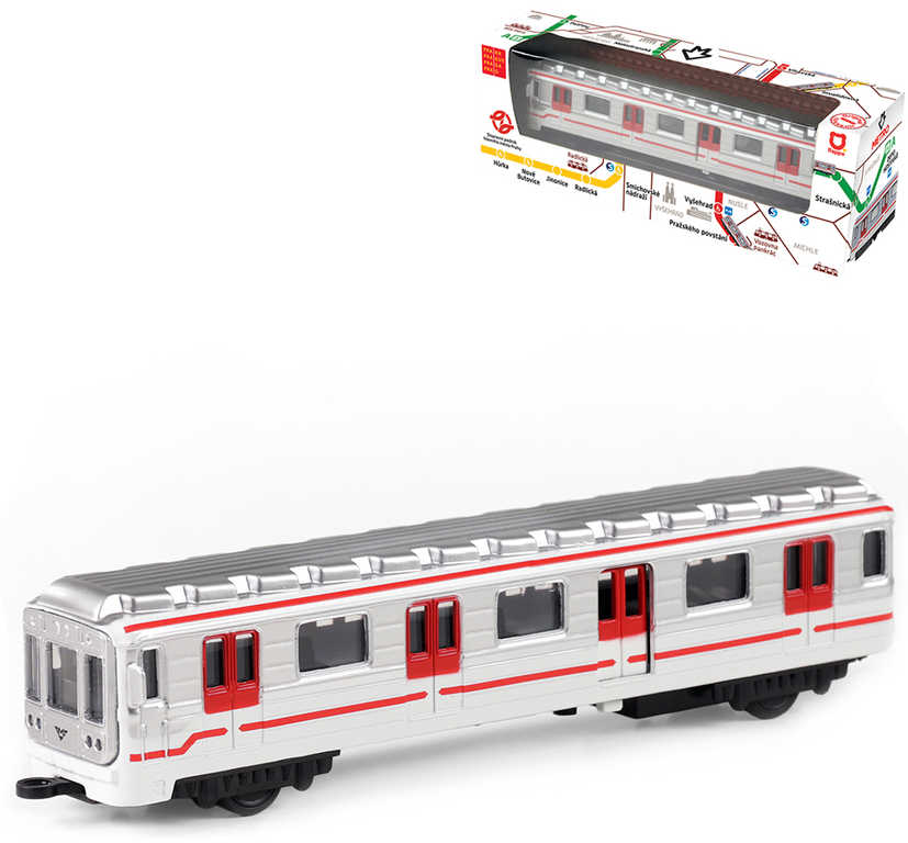 Metro MHD Praha kovové 16cm zpětný chod 1 vagon metra v krabici