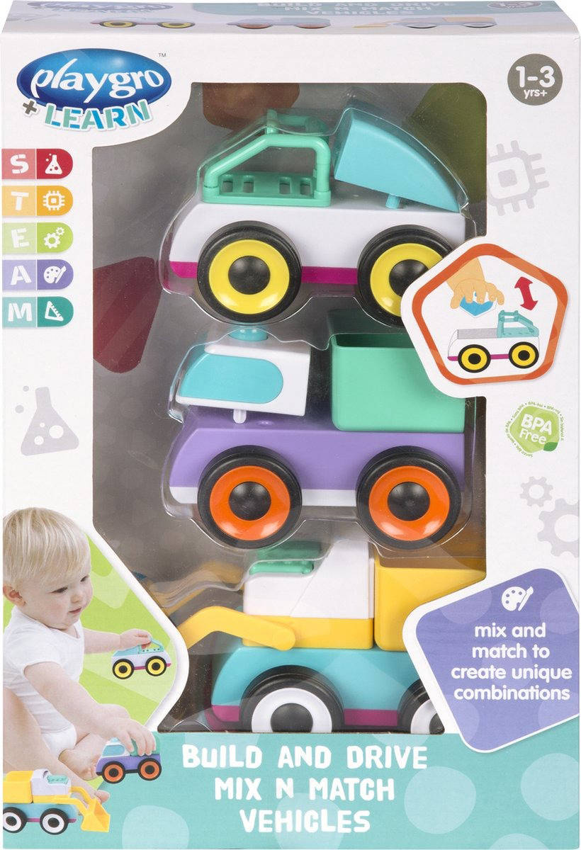 PLAYGRO Autíčka skládací set 3ks baby skládačka plast v krabici