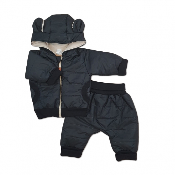Stylová prošívaná bunda s kapucí + kalhoty - černá Velikost koj. oblečení: 56-62 (0-3m)