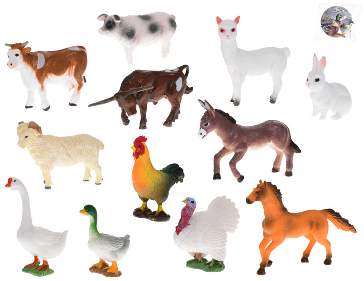 Zvířata domácí farma 8cm plastové figurky zvířátka 12 druhů v sáčku