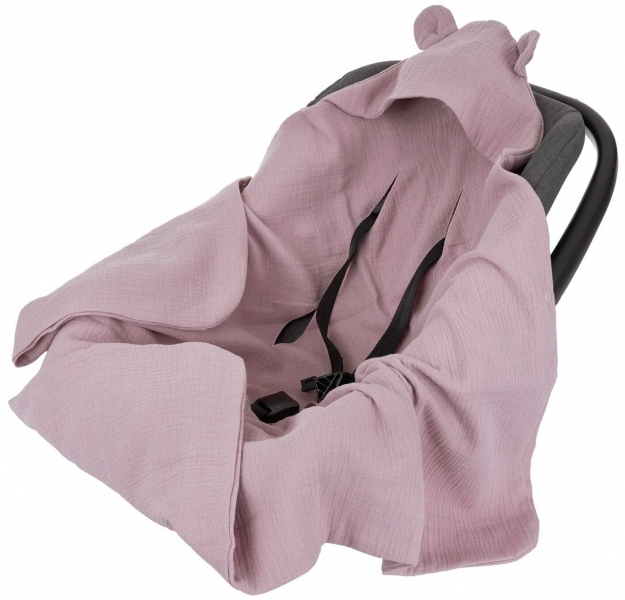 Zavinovací deka s kapucí, mušelín 80x80 cm, pudrově růžová