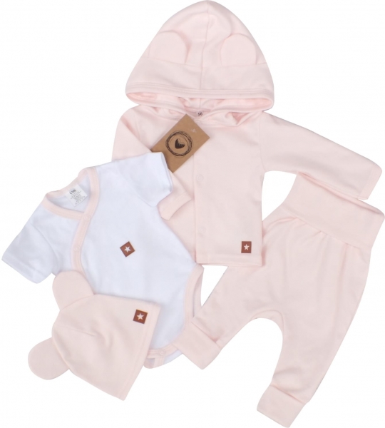 Novorozenecká sada 4D, body kr. rukáv, tepláčky, kabátek a čepička Z&amp;Z, růžová Velikost koj. oblečení: 56 (1-2m)