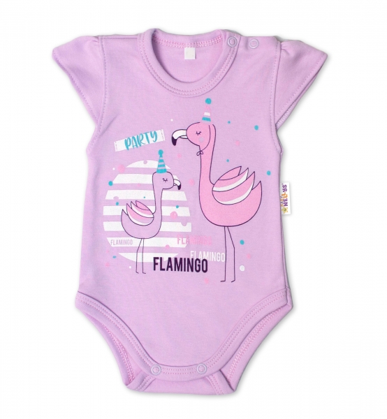 Baby Nellys Bavlněné kojenecké body, kr. rukáv, Flamingo - lila Velikost koj. oblečení: 80 (9-12m)