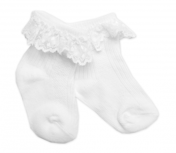 Bavlněné ponožky s krajkovým volánkem Baby Nellys, bílé Velikost koj. oblečení: 56-68 (0-6 m)