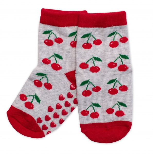 Dětské ponožky s ABS Třešně - šedé Velikost koj. oblečení: 23-26