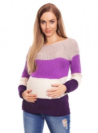Be MaaMaa Teploučký těhotenský svetr, široké pruhy - fialová Velikosti těh. moda: UNI