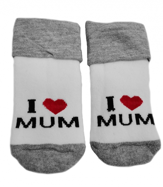 Kojenecké froté bavlněné ponožky I Love Mum, bílo/šedé 80/86 Velikost koj. oblečení: 80-86 (12-18m)