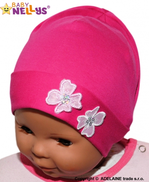 Bavlněná čepička Kytičky Baby Nellys ® - sytě růžová Velikost koj. oblečení: 56-68 (0-6 m)