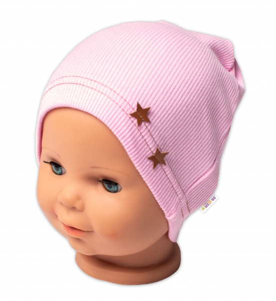Baby Nellys Žebrovaná čepice Hvězdičky - růžová Velikost koj. oblečení: 68-74 (6-9m)