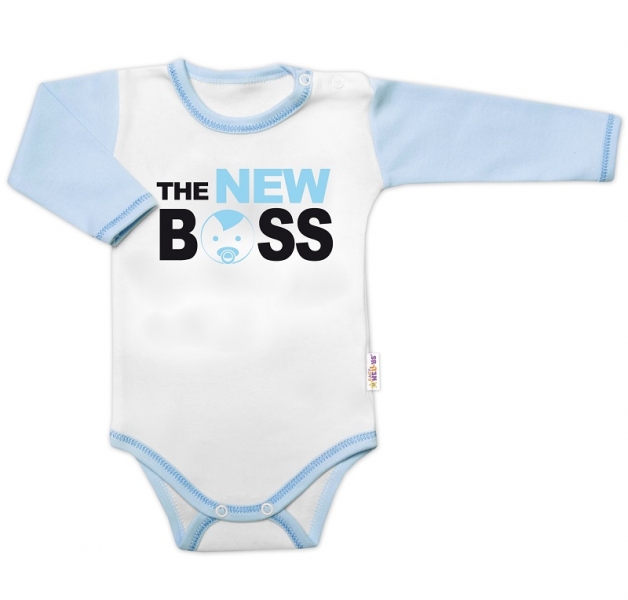 Body dlouhý rukáv s vtipným textem Baby Nellys, The New Boss, kluk Velikost koj. oblečení: 74 (6-9m)