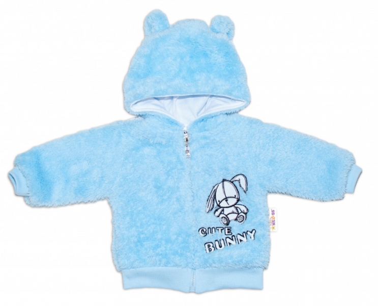 Zimní kabátek chlupáčková bundička s kapucí Cute Bunny Baby Nellys - modrá Velikost koj. oblečení: 80 (9-12m)