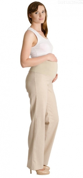 Be MaaMaa Lněné kalhoty, rovné - letní - béžové Velikosti těh. moda: M (38)