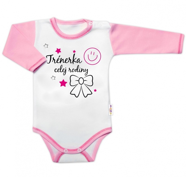 Body dlouhý rukáv s vtipným textem Baby Nellys, Trenérka celej rodiny Velikost koj. oblečení: 86 (12-18m)