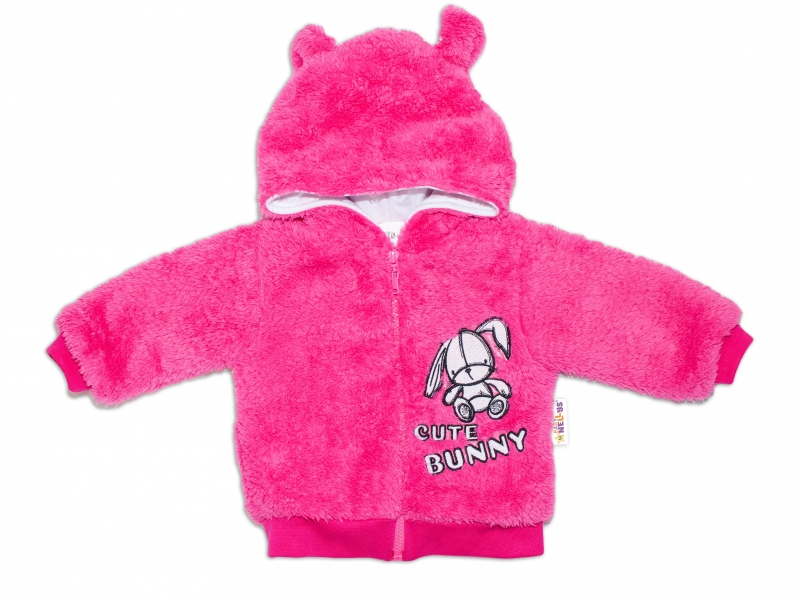 Zimní kabátek chlupáčková bundička s kapucí Cute Bunny Baby Nellys - malinová Velikost koj. oblečení: 80 (9-12m)