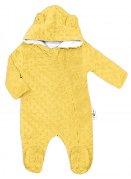 Baby Nellys Kombinézka/overálek MINKY s kapucí a oušky - žlutá Velikost koj. oblečení: 56 (1-2m)