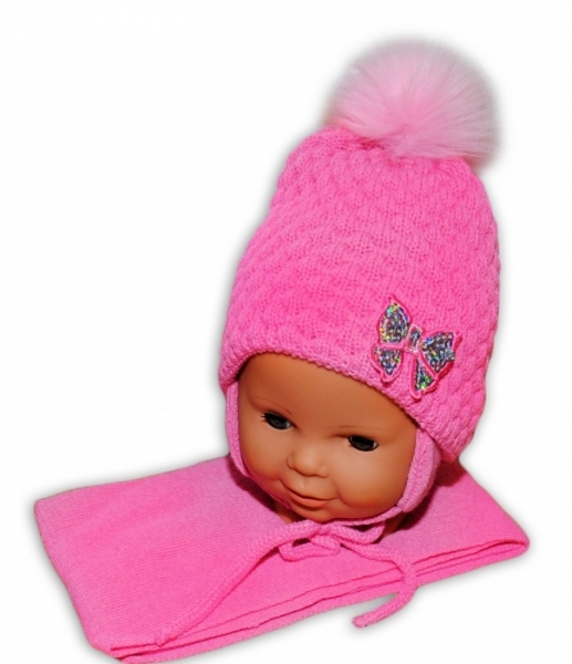 BABY NELLYS Zimní čepice/čepička Mašlička - pastelově růžová Velikost koj. oblečení: 80-92 (12-24m)