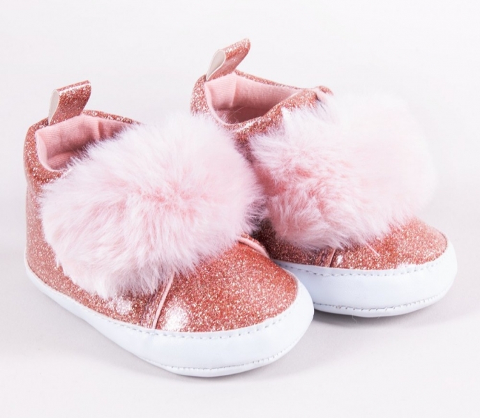 Kojenecké boty/capáčky lakýrky Girl s kožešinou YO ! - růžový brokát Velikost koj. oblečení: 56-68 (0-6 m)