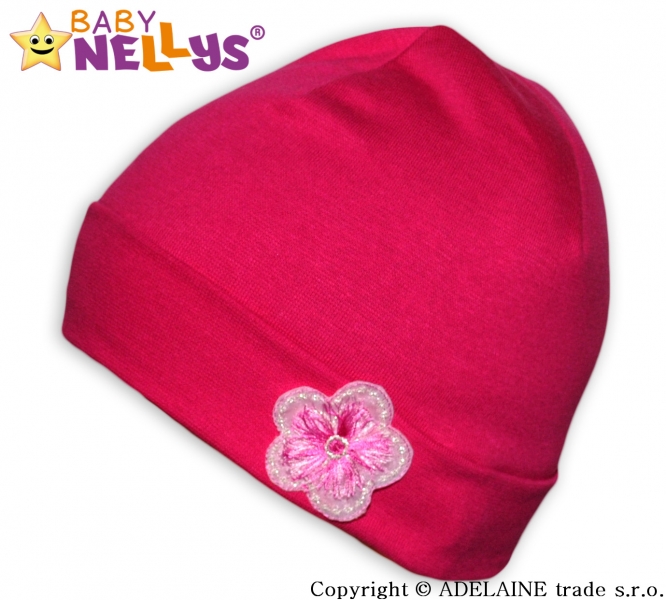 Bavlněná čepička Baby Nellys ® - Růžová s kytičkou Velikost koj. oblečení: 92 (18-24m)