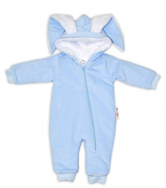 Baby Nellys Manšestrová kombinézka/overálek s kožíškem Cute Bunny - modrá Velikost koj. oblečení: 56-62 (0-3m)
