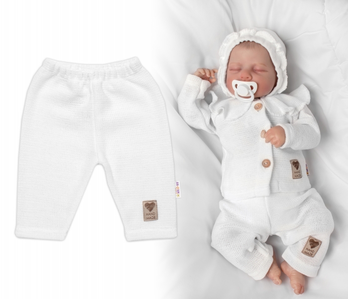 Pletené kalhoty Hand Made Girl, Baby Nellys, bílé Velikost koj. oblečení: 56 (1-2m)