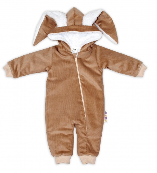Baby Nellys Manšestrová kombinézka/overálek s kožíškem Cute Bunny - hnědá Velikost koj. oblečení: 68-74 (6-9m)