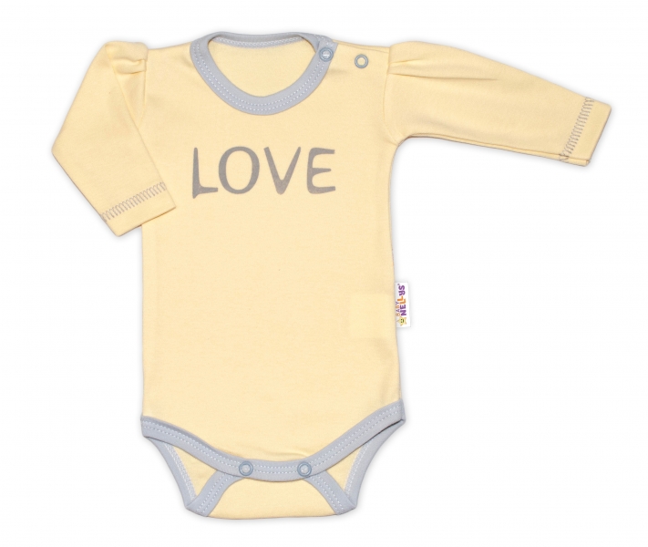 Baby Nellys Body dlouhý rukáv Love - žluté Velikost koj. oblečení: 56 (1-2m)