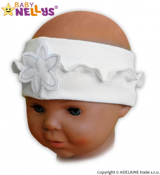 Čelenka Baby Nellys ® s květinkou a volánkem - bílá, 80/92 Velikost koj. oblečení: 80-92 (12-24m)