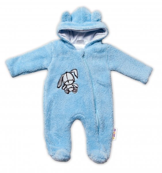 Baby Nellys Chlupáčkový overálek s kapucí, Cute Bunny - modrý Velikost koj. oblečení: 62 (2-3m)