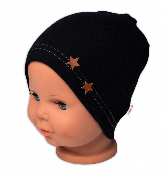 Baby Nellys Žebrovaná čepice Hvězdičky - černá Velikost koj. oblečení: 92-98 (18-36m)
