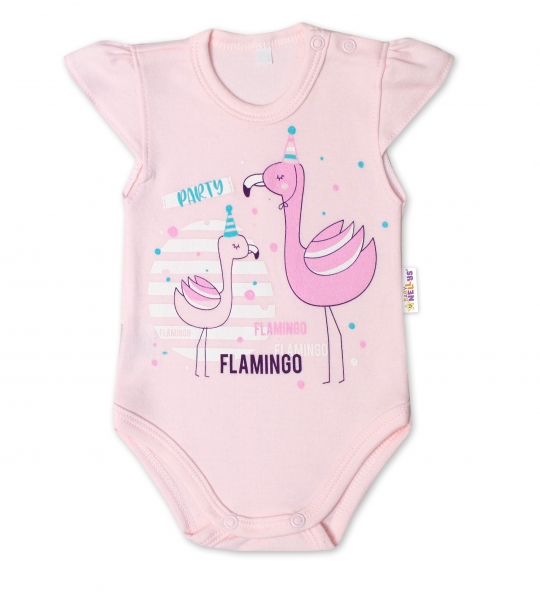 Baby Nellys Bavlněné kojenecké body, kr. rukáv, Flamingo - sv. růžové Velikost koj. oblečení: 80 (9-12m)