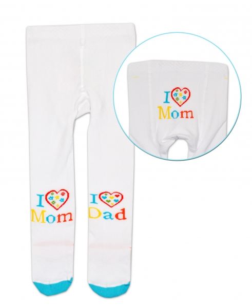 Bavlněné punčocháče Baby Nellys ® - I love Mom, I love Dad - bílé Velikost koj. oblečení: 92-98 (18-36m)