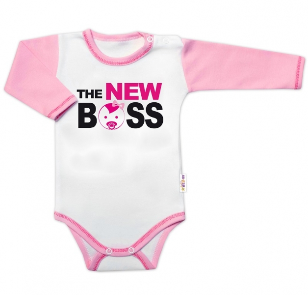 Body dlouhý rukáv s vtipným textem Baby Nellys, The New Boss, holka Velikost koj. oblečení: 68 (3-6m)