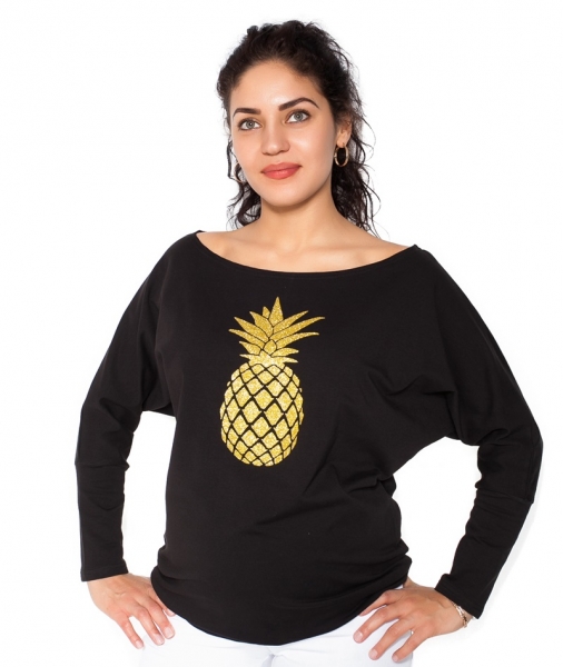 Be MaaMaa Těhotenská mikina, triko Ananas - černé, vel. XS Velikosti těh. moda: XS (32-34)