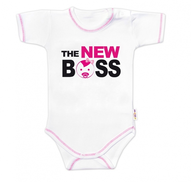 Body krátký rukáv s vtipným textem Baby Nellys, The New Boss, holka Velikost koj. oblečení: 86 (12-18m)
