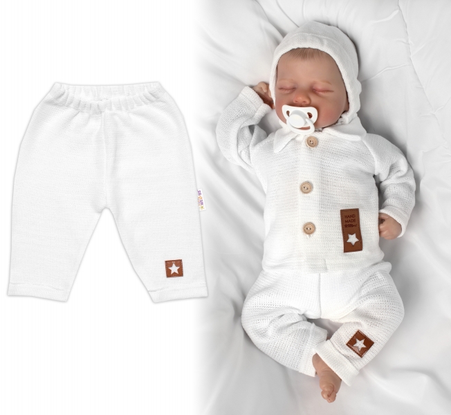 Pletené kalhoty Hand Made Boy, Baby Nellys, bílé Velikost koj. oblečení: 74 (6-9m)