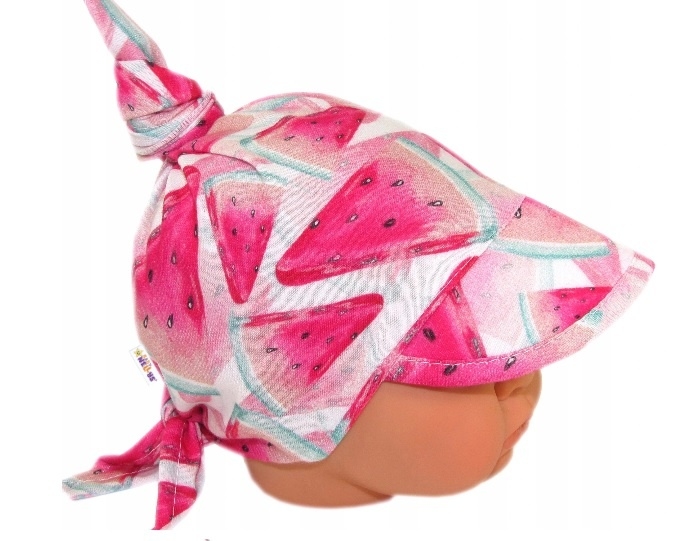 Baby Nellys Dětský bavlněný šátek s kšiltem na zavazování, meloun - růžová Velikost koj. oblečení: 68-86 (6-18m)