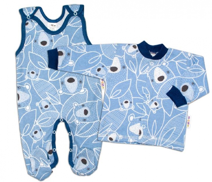 Baby Nellys 2-dílná sada, bavlněné dupačky s košilkou Medvídek, modrá Velikost koj. oblečení: 68 (3-6m)