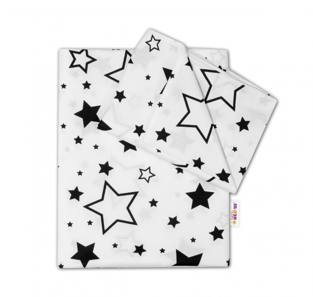 Baby Nellys 2-dílné bavlněné povlečení - Černé hvězdy a hvězdičky - bílý Velikost povlečení: 120x90