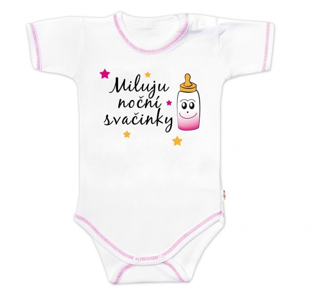 Body krátký rukáv s vtipným textem Baby Nellys, Miluju noční svačinky, holka Velikost koj. oblečení: 62 (2-3m)