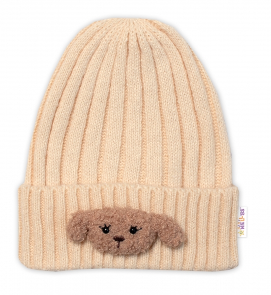 Dětská zimní čepice Bear, Baby Nellys - ecru, vel. 48-54 cm Velikost koj. oblečení: 98-104 (2-4r)