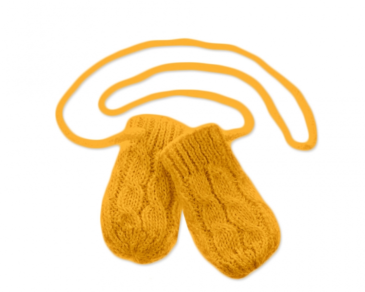 Zimní pletené kojenecké rukavičky se vzorem - hořčicové, Baby Nellys Velikost koj. oblečení: 56-68 (0-6 m)