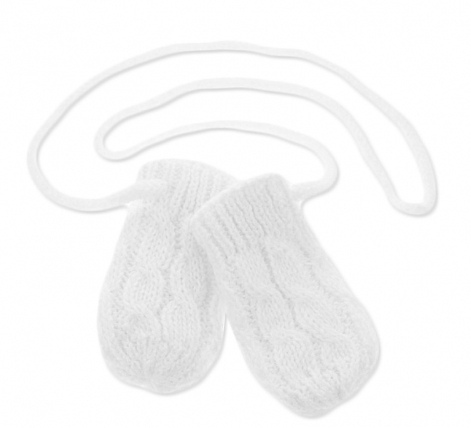 Zimní pletené kojenecké rukavičky se vzorem - bílé, Baby Nellys, vel. 56/68 Velikost koj. oblečení: 56-68 (0-6 m)