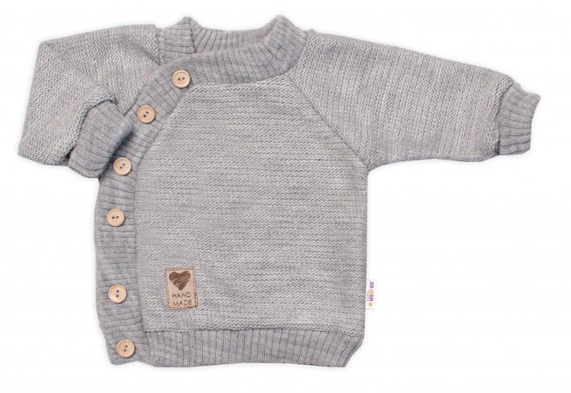 Dětský pletený svetřík s knoflíčky, zap. bokem, Hand Made Baby Nellys, šedý Velikost koj. oblečení: 68-74 (6-9m)
