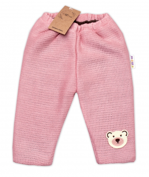 Oteplené pletené kalhoty Teddy Bear, Baby Nellys, dvouvrstvé, růžové Velikost koj. oblečení: 68-74 (6-9m)