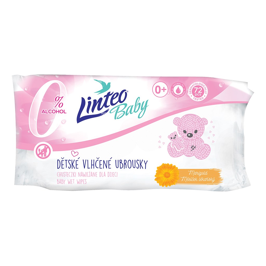 Dětské vlhčené ubrousky s měsíčkem lékařským Linteo Baby 72 ks Soft and cream