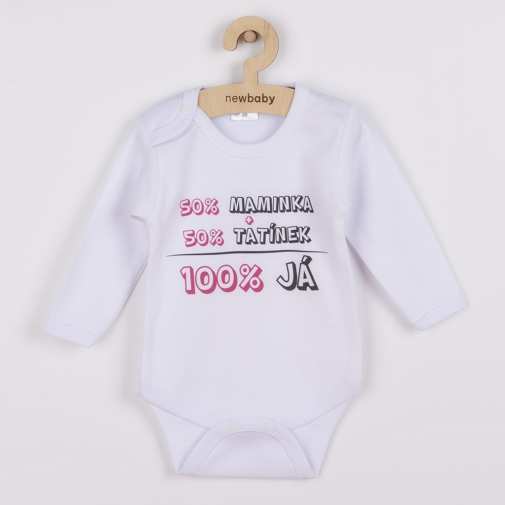 Body s potiskem New Baby 50% MAMINKA + 50% TATÍNEK - 100% JÁ růžové